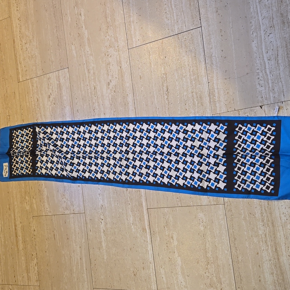 Jeau Dawg Paris Vintage Abstract Blue/Black Geometric Oblong Scarf - Picture 5 of 6
